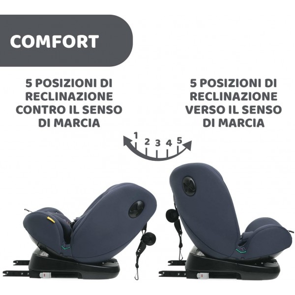 Seggiolino Auto Chicco Unico Evo Isofix i-Size Girevole 360 e Reclinabile India Ink (40-150 cm)