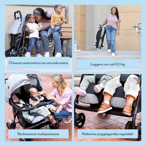 Graco DuoRider Passeggino Doppio leggero Steeple Gray 