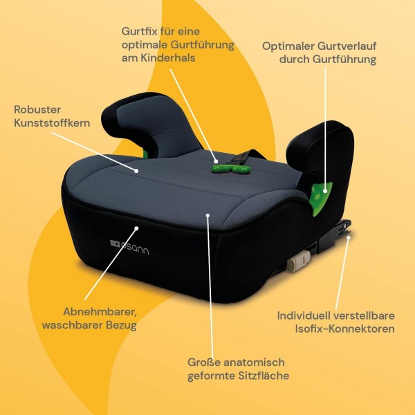 Osann Seggiolino di rialzo Junior Isofix Gurtfix i-Size da 7 anni a 12 anni (126 cm - 150 cm) Nero