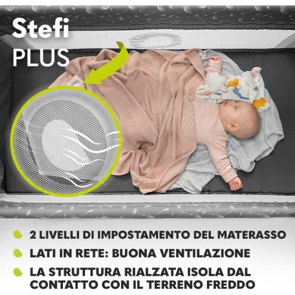 Lionelo Stefi Plus Box / Lettino da viaggio Pieghevole 2 liveli 0-3 anni Grey Multicolor