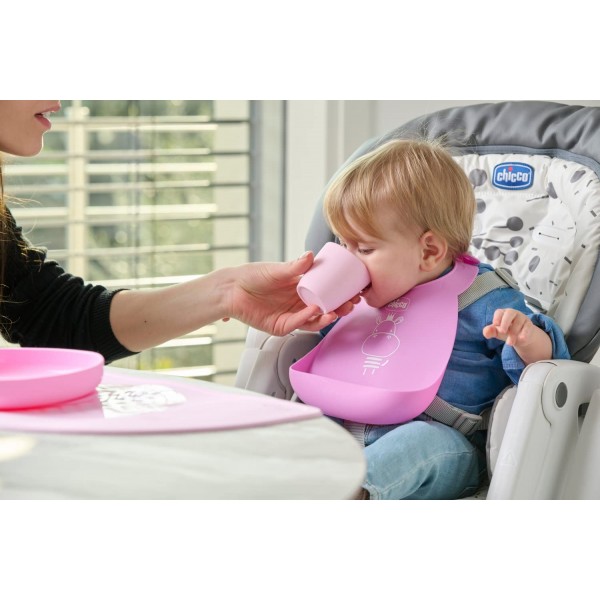 Bavaglino Pappa Chicco Rigido Con Tasca Rosa