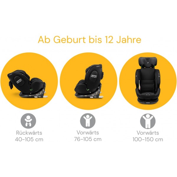 Osann One360 iSize, Seggiolino Auto Girevole a 360 gradi, 40-150cm–All Black 