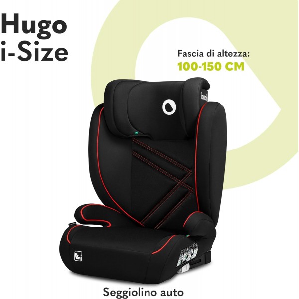 Lionelo Hugo I-Size Seggiolino Auto ISOFIX Sporty Black Red 100-150 cm