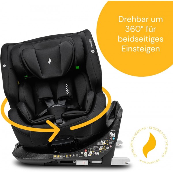Osann One360 iSize, Seggiolino Auto Girevole a 360 gradi, 40-150cm–All Black 