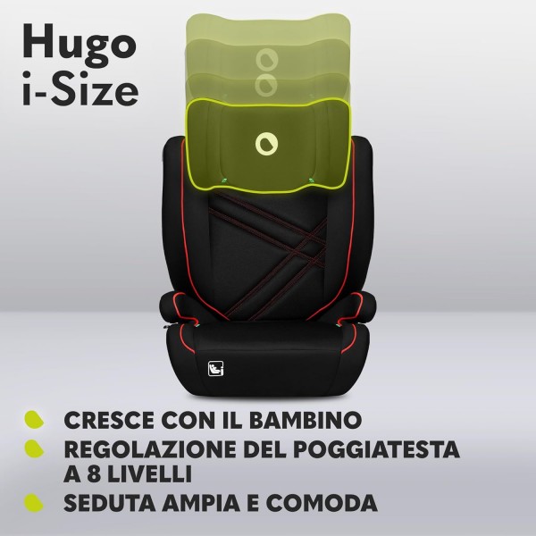 Lionelo Hugo I-Size Seggiolino Auto ISOFIX Sporty Black Red 100-150 cm