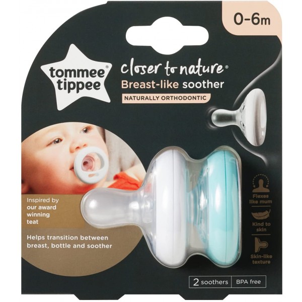 Succhietto Tommee Tippee 2 Pz Simile al Seno Materno 0-6m Bianco Azzurro