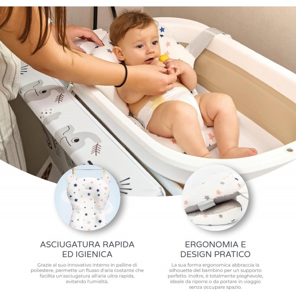 MS Cuscino Riduttore per Vasca Pieghevole Bianco con Stelle