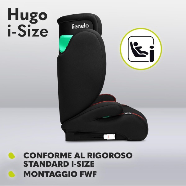 Lionelo Hugo I-Size Seggiolino Auto ISOFIX Sporty Black Red 100-150 cm