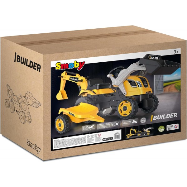 Trattore Smoby Builder Max con Benna Scavatrice e Rimorchio
