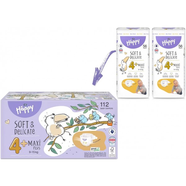 Box Happy Pannolini 4+ Maxi Plus 9-15 Kg (112 pz)