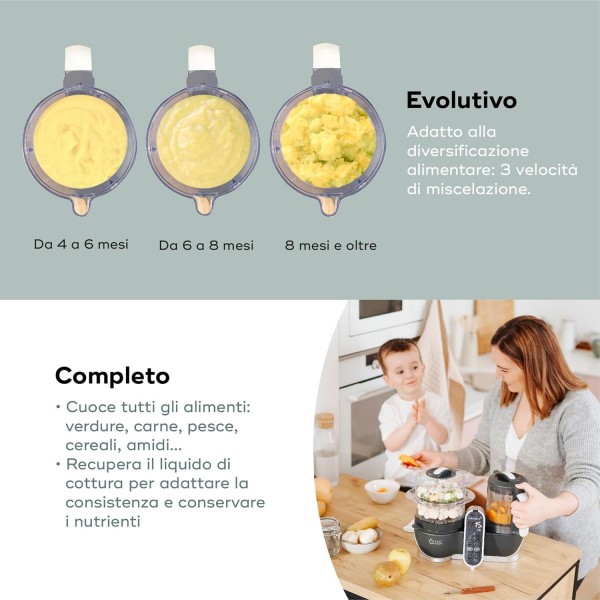 Babymoov Nutribaby+ Cuocipappa Multifunzione 6 in 1 Industrial Grey