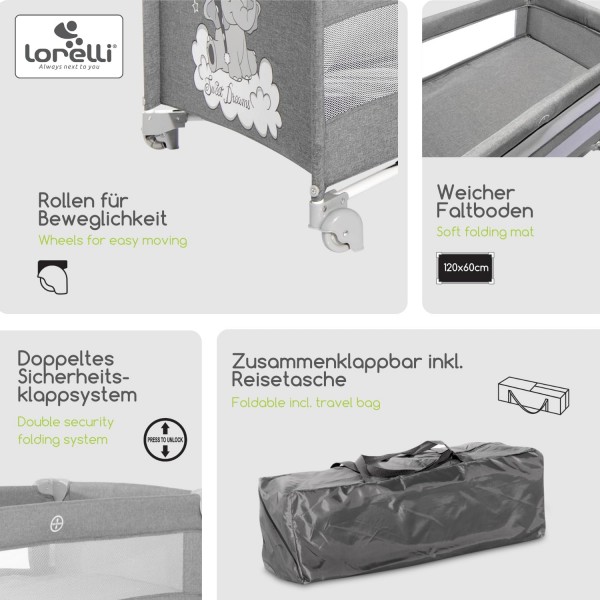 Lettino da Viaggio Co-Sleeping Lorelli UP and DOWN Cool Grey