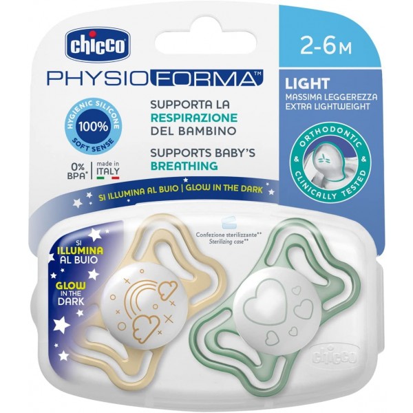 Succhietto Chicco Physio Forma Light Glow Silicone 2 pz 2-6 m