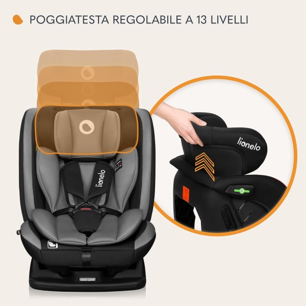 LIONELO AART I-SIZE Seggiolino Auto per Bambini 40-150 cm Grey Graphite