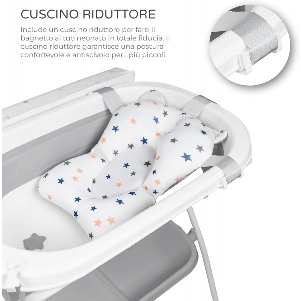 Ms Innovaciones ZOE Vasca da bagno Grigio con gambe, fasciatoio, cuscino riduttore e cestino portaoggetti
