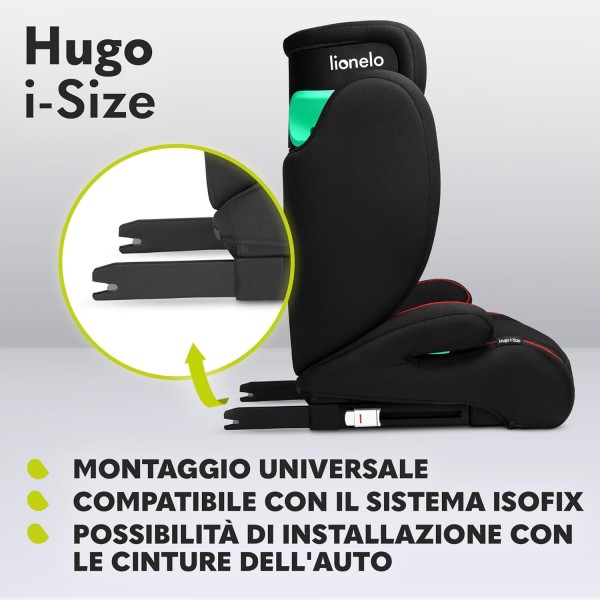 Lionelo Hugo I-Size Seggiolino Auto ISOFIX Sporty Black Red 100-150 cm