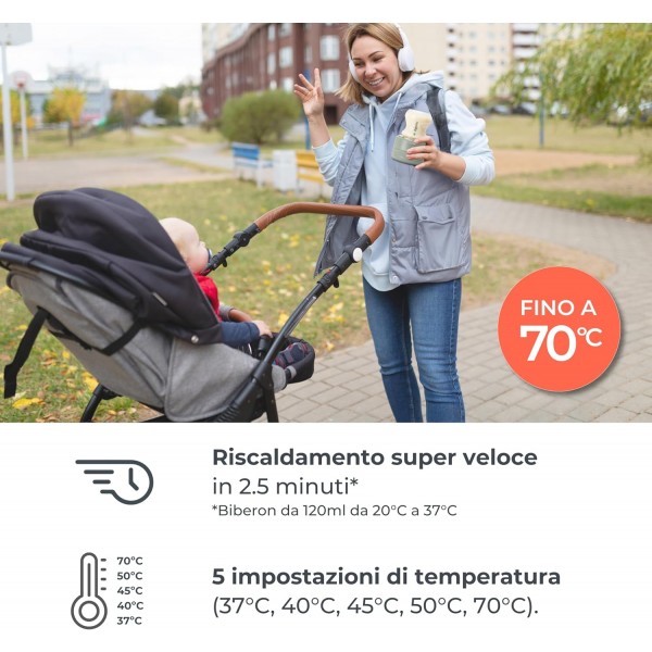 Nuvita Warm70 Scaldabiberon Portatile Senza Fili 70&deg;C &ndash; Ricaricabile USB