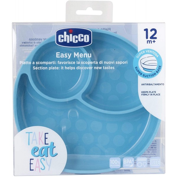 Piatto Chicco in Silicone con Ventosa Azzurro