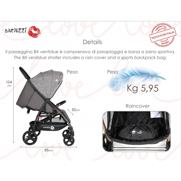 Passeggino Baciuzzi BX 22 Cima Portata 22 Kg con Parapioggia