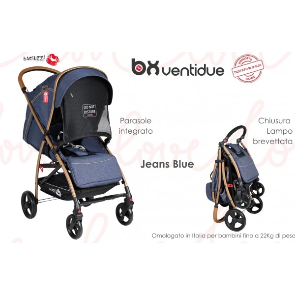 Passeggino Baciuzzi BX 22 Jeans Blu Portata 22 Kg con Parapioggia