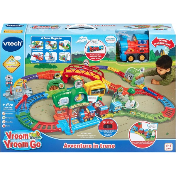 VTech Vroom Vroom Go - Avventure in Treno, Pista Trenino Elettrico con Ostacoli 1-5 anni