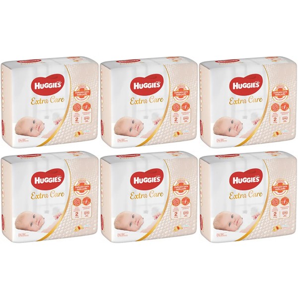 Kit Pannolini Huggies Extra Care Mis. 2 3-6 Kg 6 Pacchi da 44 pz