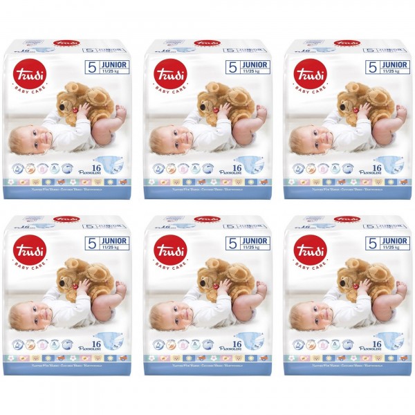 Kit Pannolini Trudi 11-25 Kg Misura 5 Junior 6 Pacchi da 16 pz