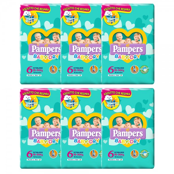 Kit Pannolini Pampers Baby Dry ExtraLarge 15-30 Kg Misura 6 - 6 Pacchi da 14pz