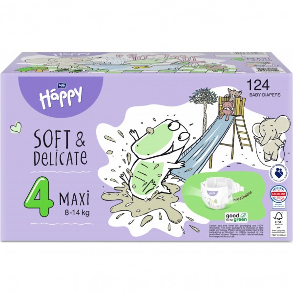 Box Happy Pannolini 4 Maxi 8-14 Kg (124 pz)
