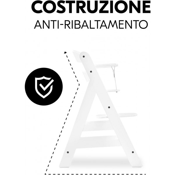 Seggiolone in Legno Hauck Alpha+ White con Imbottitura Cuscino Rainbow