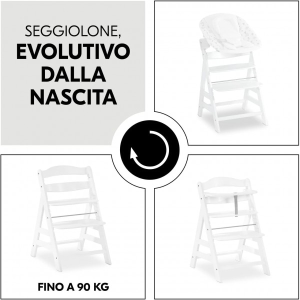 Seggiolone in Legno Hauck Alpha+ White con Imbottitura Cuscino Rainbow
