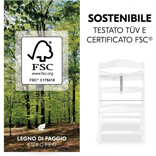 Seggiolone in Legno Hauck Alpha+ White con Imbottitura Cuscino Rainbow