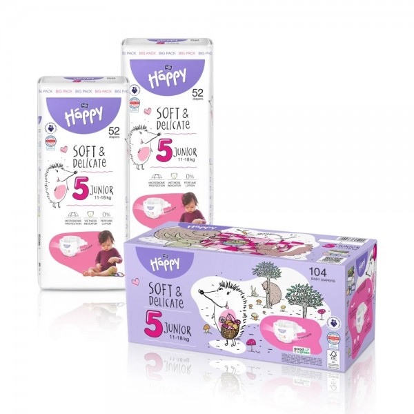 Box Happy Pannolini 5 Junior 11-18 Kg (104 pz)