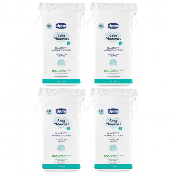 Kit 4 Pacchi Quadrotti Morbido Cotone Chicco Baby Moments 60 Pz (240 pz)