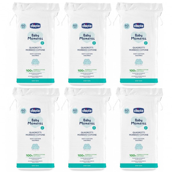 Kit 6 Pacchi Quadrotti Morbido Cotone Chicco Baby Moments 60 Pz (360 pz)