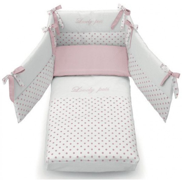 Lettino Culla Contact Azzurra Design Grigio + Materasso + Completo Piumone Bianco Rosa