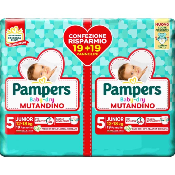 Bipack Pannolini Pampers Baby Dry Mutandino JUNIOR 12-18 Kg Misura 5 (38pz)