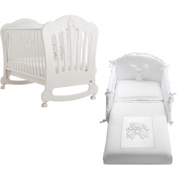 Lettino Pali Prestige Principe Bianco + Completo Piumone 3 pz Bianco