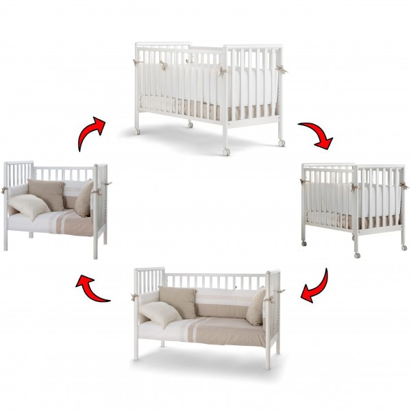 Lettino Evolutivo Co-Sleeping Pali Flippy Bianco (Trasformabile da Culla a Lettino a Divanetto a Poltroncina + 2 Materassi + 2 Completi Piumone)