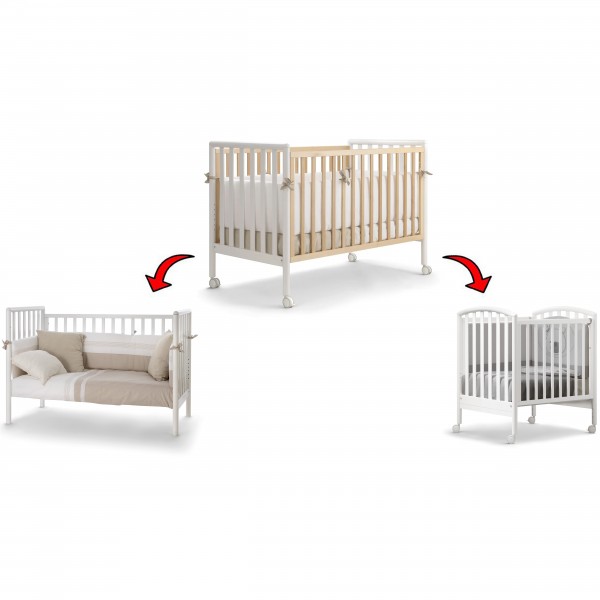 Set Pali Flippy Bianco Naturale (Lettino Trasformabile in Culla + 2 Materassi + Piumone Paracolpi)