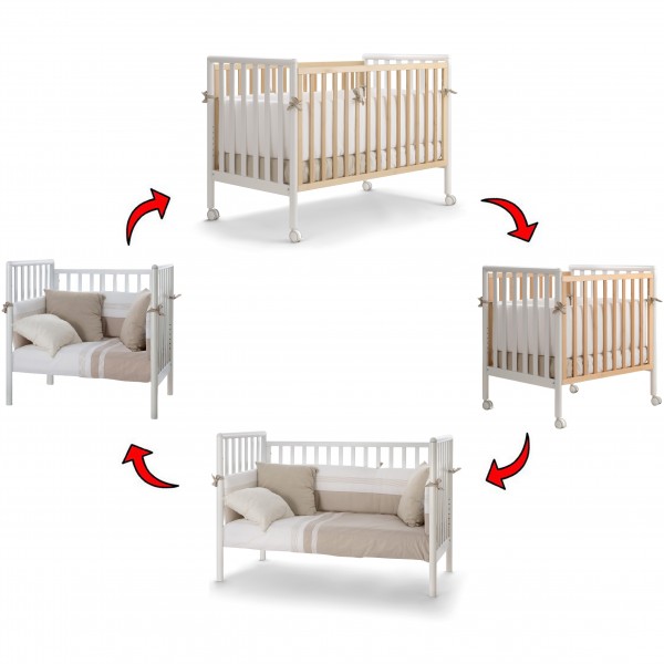 Lettino Evolutivo Co-Sleeping Pali Flippy Bianco Naturale (Trasformabile da Culla a Lettino a Divanetto a Poltroncina + 2 Materassi + Piumone Paracolpi)