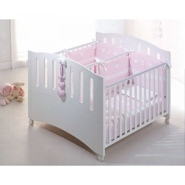 Lettino Gemellare Gemini Bianco + Materasso + Completo Piumone
