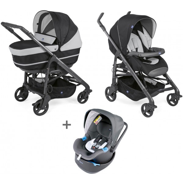 Duo Chicco Love Up Jet Black + Seggiolino Auto Oasys 0+ Cool Grey