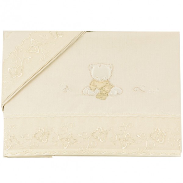 Lenzuoline Lettino Picci Sissi set 3pz Ricamo Organza Panna