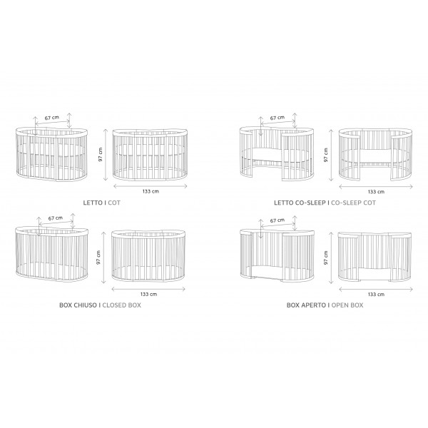 Culla Trasformabile in Lettino Co-Sleep Montessori Cuoricini Leonardo Naturale