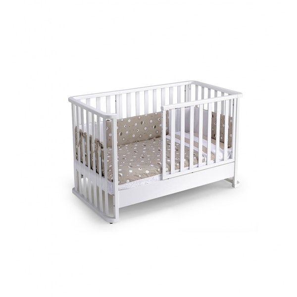 Culla Evolutiva Cuoricini Infinito 6 in 1 Bianco con Tessile Tortora + Materasso in Aloe Vera