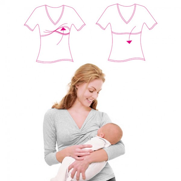 Quaranta Settimane Maglietta Allattamento Milkshirt Maniche Lunghe L Grigio