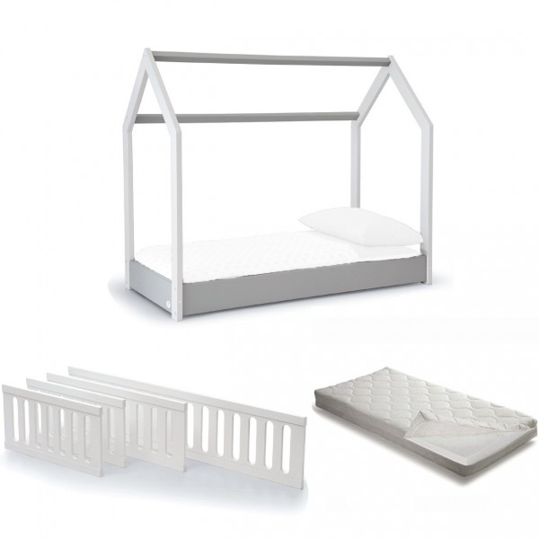 Lettino Evolutivo Trasformabile Montessoriano Cuoricini Moovie Grigio/Bianco