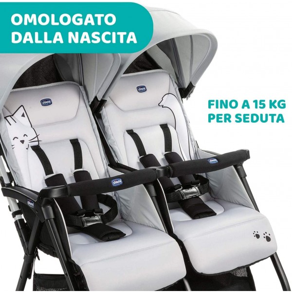 Passeggino Gemellare Chicco Ohlala Twin Silver Cat