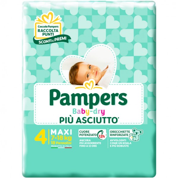 Pannolini Pampers Baby Dry Maxi 7-18 Kg Misura 4 (18pz)